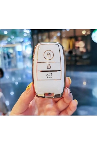 Lüx Kia Rio Uyumlu Ceed Soul Sportage Sorento Picanto 3 Buton Sustasız Nano Anahtar Kılıfı Beyaz Gold Renk