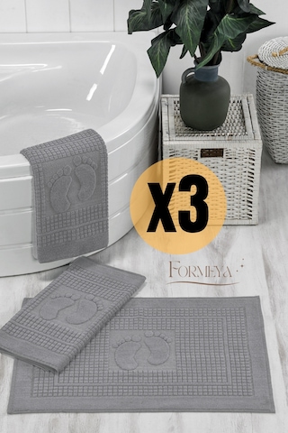 Formeya 3'lü Ayak İzli Ayak Havlusu - Paspas Banyo Seti 3 Adet Gri