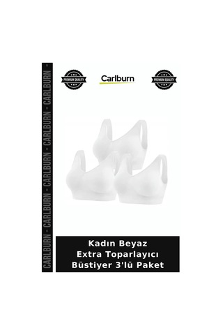 Carlburn Özel Üretim Kadın Beyaz Extra Toparlayıcı Büstiyer 3'lü Paket Destekli Kalın Askılı Konforlu Beyaz-3
