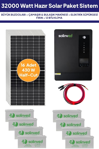 32 Kw 32000 Watt Güneş Enerjisi Hazır Solar Paket Sistem Half Cut Güneş Panelli