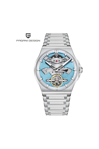 Pagani Design Pd-ys028 42mm 100m Su Geçirmez, İskelet Otomatik Safir Kristal Işıkl Full Çelik Lüks Erkek Kol Saati Açık Mavi Diğer