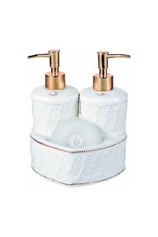 Mundo Porselen Sıvı Sabunluk Seti-2x300 Ml Kalpli Beyaz