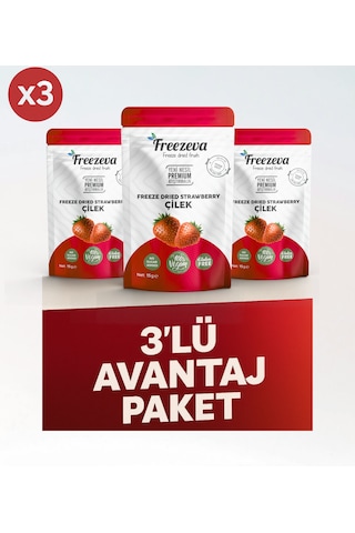 Freezeva 3'lü Paket Dondurularak Kurutulmuş Dilim Çilek Freeze Dried Çilek Freeze Dry Çilek Kurusu 3x15 Gr 15 G