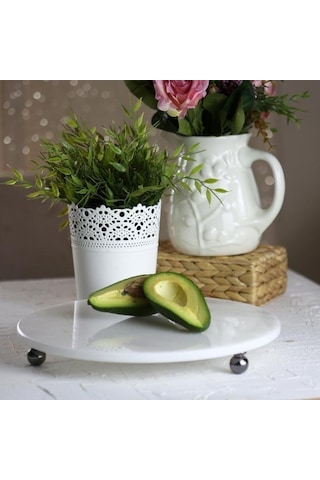 Akayev Mermer Beyaz 30 Cm Füme Boncuk Ayaklı Yuvarlak Sunumluk