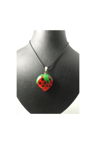 Balıkhediyelikfoto Handmade El Yapimi Murano Cam Kolye-Çilek Modeli Altın