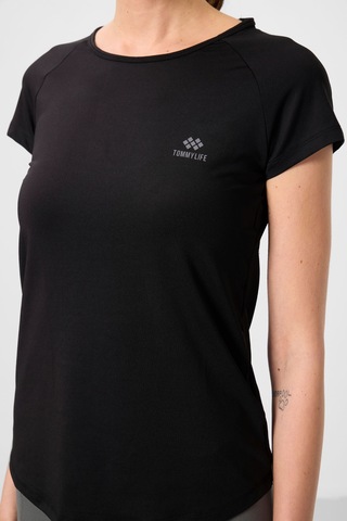Tommy Life Siyah Sırt Pencereli Kısa Kol Standart Kalıp O Yaka Kadın T-shirt - 97101 Siyah