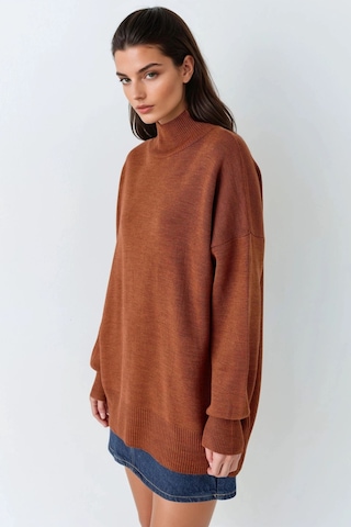 Hiccup My Fashıon Oversized Dik Yaka Triko Kazak Ceviz Kahve