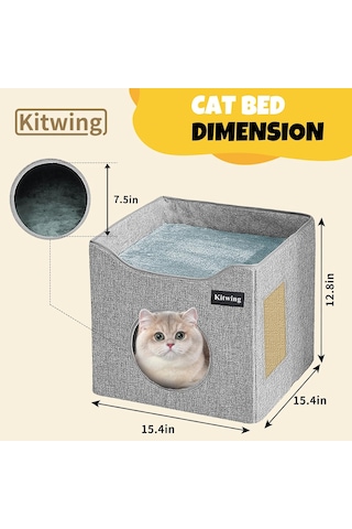 İç Mekan Kedileri İçin Kedi Yatağı, Katlanabilir Kedi Hideaway Çift Katlı Kedi Evi, Çizik Plakalı Kedi Evi, Ç