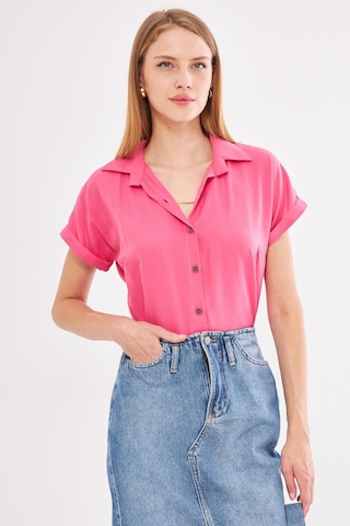 Armonika Kadın Pembe Kısa Kol Gömlek Arm-19y001065
