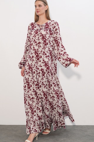 Bigdart Kadın Desenli Uzun Elbise 2596 - Bordo