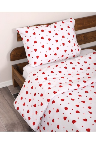 Tek Kişilik Nevresim Seti Kırmızı Kalpli Nevresim Seti Nevresim+ 1 Adet Yastık Kılıfı