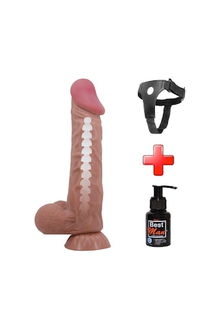 Lilitu Shop Belden Bağlamalı 24 CM Kıkırdak Yapılı Çift Katmanlı Melez Gerçekçi Dildo Penis