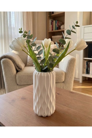 Elana Design Winy Vazo - Modern Tasarımlı Şık Çiçek Vazosu Beyaz