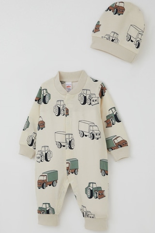 Breeze Erkek Bebek Tulum Minik İş Makineleri Desenli 0-6 Ay, Krem