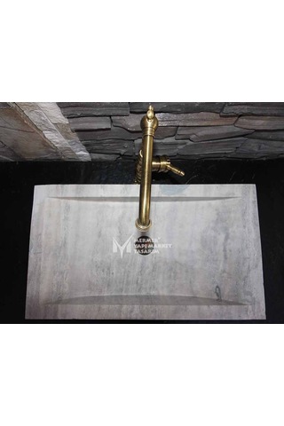 Gümüş Traverten Modern Kare Lavabo