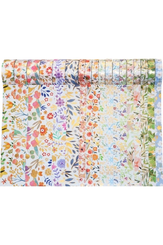 Springsun 18 Rulo Altın Varaklı Çiçekli Washi Bant Seti Dıy, Scrapbook & Hediye Paketi İçin Botanik Desenler