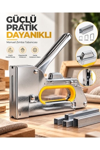 Güçlü Metal Gövdeli Manuel Zımba Tabancası No.13 4-6-8 Mm Döşeme Kumaş Ahşap Sabitleme
