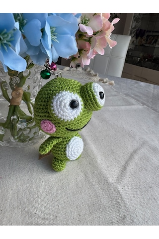 Amigurumi Sevimli Kurbağa Anahtarlık Gümüş