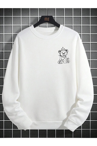 Plus Bear And Slogan Graphic Sweatshirt Beyaz Beyaz