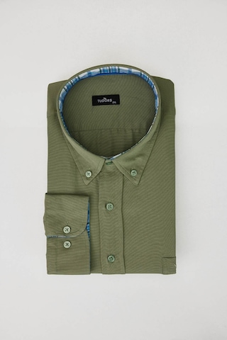 Tudors Büyük Beden Düğmeli Yaka Poplin Pamuklu Kolay Ütü Oxford Haki Erkek Gömlek-30225-haki Haki