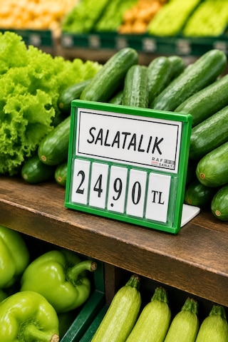 10 Adet - Fiyat Kasetlik Manav Kasap Şarküteri Etiketi Rakamlı Fiyatlık Ayaklı Küçük Boy 77x62 Mm Yeşil