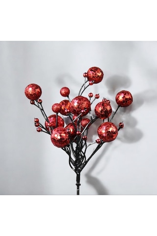 Yılbaşı Süsü Simli Pullu Mini Berry Kırmızı 20 Cm