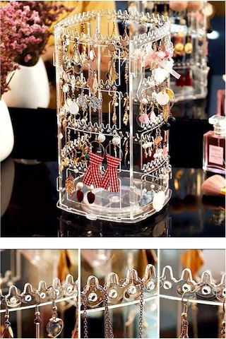 Takı Düzenleyici Organizer 360 Dönebilen Toka Küpe Düzenleme Standı Şeffaf