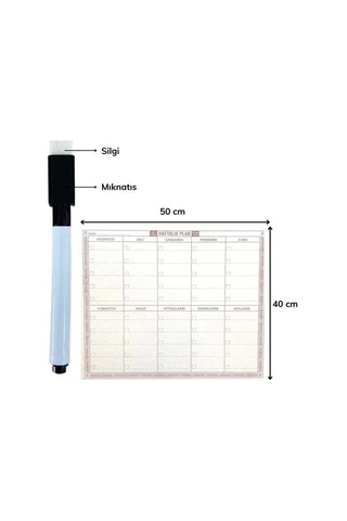 Buğz Şeffaf Kendiliğinden Yapışkanlı Kalemli Haftalık Planlayıcı 40cm-50cm