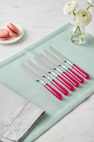 6 Lı Paslanmaz Çelik Pembe Tatlı Bıçağı Seti Pembe