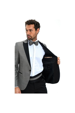 Morven Erkek Gri Portofino Slimfit Jakarlı Smokin Gri