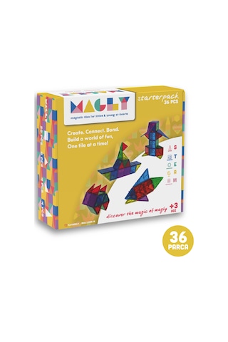 Magly Manyetik Yapı Blokları Çocuklar Için Renkli 3 Boyutlu 36 Parça Manyetik Karo Oyun Seti
