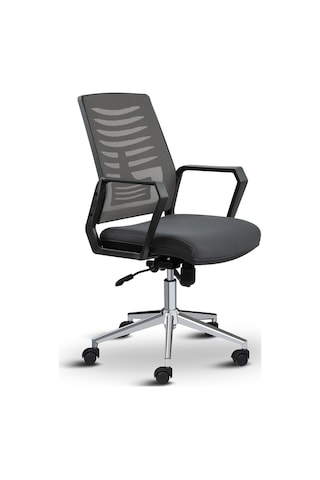 Asbir Mobilya Metis Metal Ayaklı Çalışma Koltuğu Ofis Sandalyesi Gri Siyah