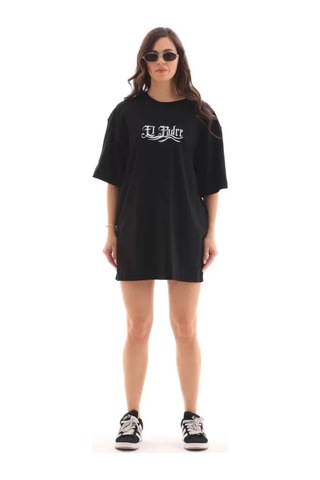 Oada Unisex Bisiklet Yaka Baskılı Oversize T-shirt - Siyah