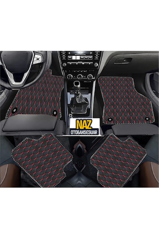 Bmw X1 F48 2015 - 2022 Uyumlu Kırmızı Dikişli Siyah Deri Paspas