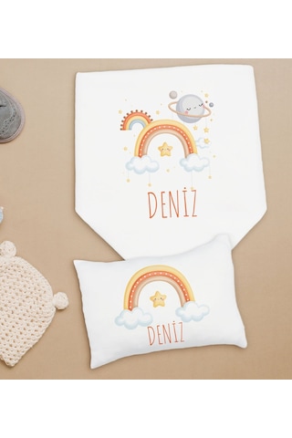 Bk Kids Kişiye Özel İsimli Bebek Battaniye Ve Yastık Hediye Seti, Yeni Doğan Bebek Hediyesi, Bebek Uyku Seti-3