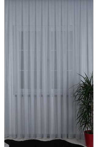 Damla Keten Görünümlü Leno Tül Perde Pilesiz Gri