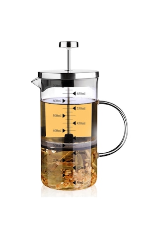 Direk Ateşe Dayanıklı French Press-filtre Kahve Bardağı-ölçü Kabı-700 Ml Şeffaf