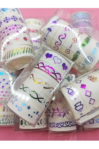 Renkli Yaldızlı Vintage Washi Tape Bant Yapışkanlı Maskeleme Kağıdı 5 Lı - Kiraz 1