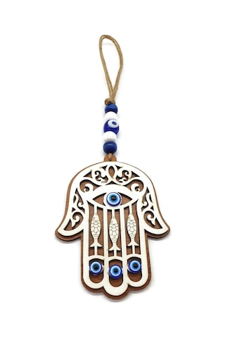 Lazer Kesim Tahta Fatma Eli - Hamsa Duvar Süsü 22x8cm