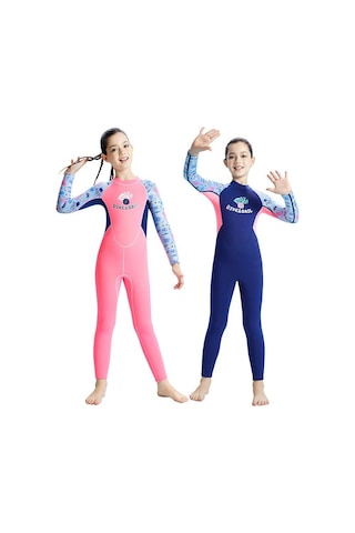 Dıve & Saıl M155589k 2.5mm Tek Parça Sıcak Çocuk Wetsuit Uzun Kollu Şnorkel Sörf Elbisesi Koyu Mavi