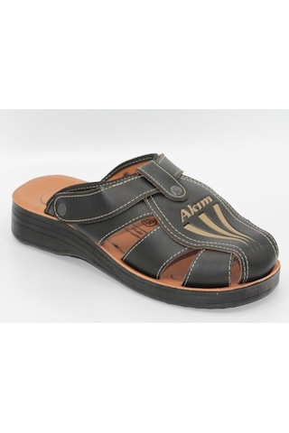 Akım Erkek Günlük Terlik Sandalet Ortapedik Siyah-Kahve