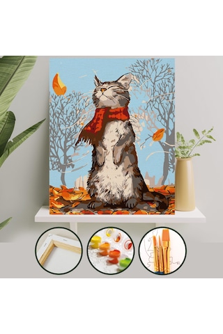 Sayılarla Boyama Tuval Seti 40x50 Cm - Kedi Ve Sonbahar