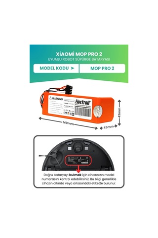 Xiaomi Mop Pro 2 Uyumlu Batarya 6400mah Pil