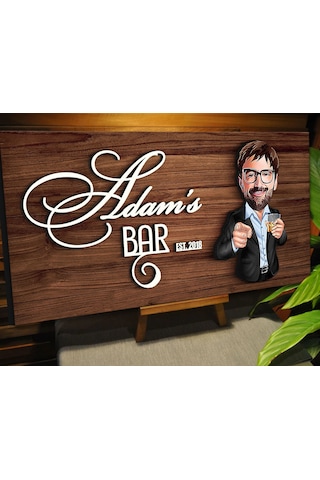 Bk Gift Kişiye Özel Karikatürlü Kabartma Tasarım Ceviz Ahşap Bar Tabelası, Home Bar Tabela, Rustik Ev Dekorasyonu, Duvar Dekoru-8