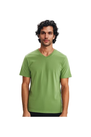 Arma Ar-ma Erkek V Yaka Tişört Baskisiz Basic Örme Kumaş Regular Fit %100 Pamuk 30/1 Penye Süprem Y31364408102 Yeşil-y1