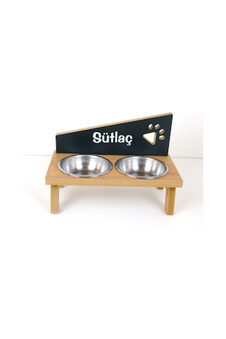 Realwood Standlı Ahşap Kedi Köpek Mama ve Su Kabı 750 ML