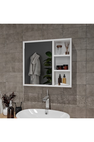 Ayna Kapaklı Tamamen Mdf Banyo Dolabı Beyaz