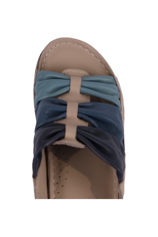 Napa Shoes Hakiki Deri Büzgülü Çok Bantlı Rahat Taban Kadın Terlik Napa-307 Vizon