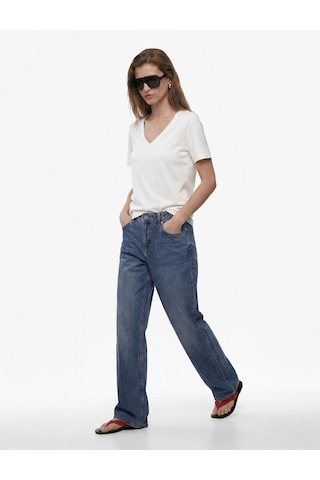 Koton Pamuklu Slim Fit Kısa Kollu V Yaka Tişört Ekru 6sak50425ek