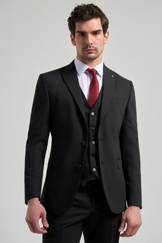 İmza Siyah Kendinden Desenli 2 Düğme Classic Esnek Slim Fit Takım Elbise 1001250156 Siyah